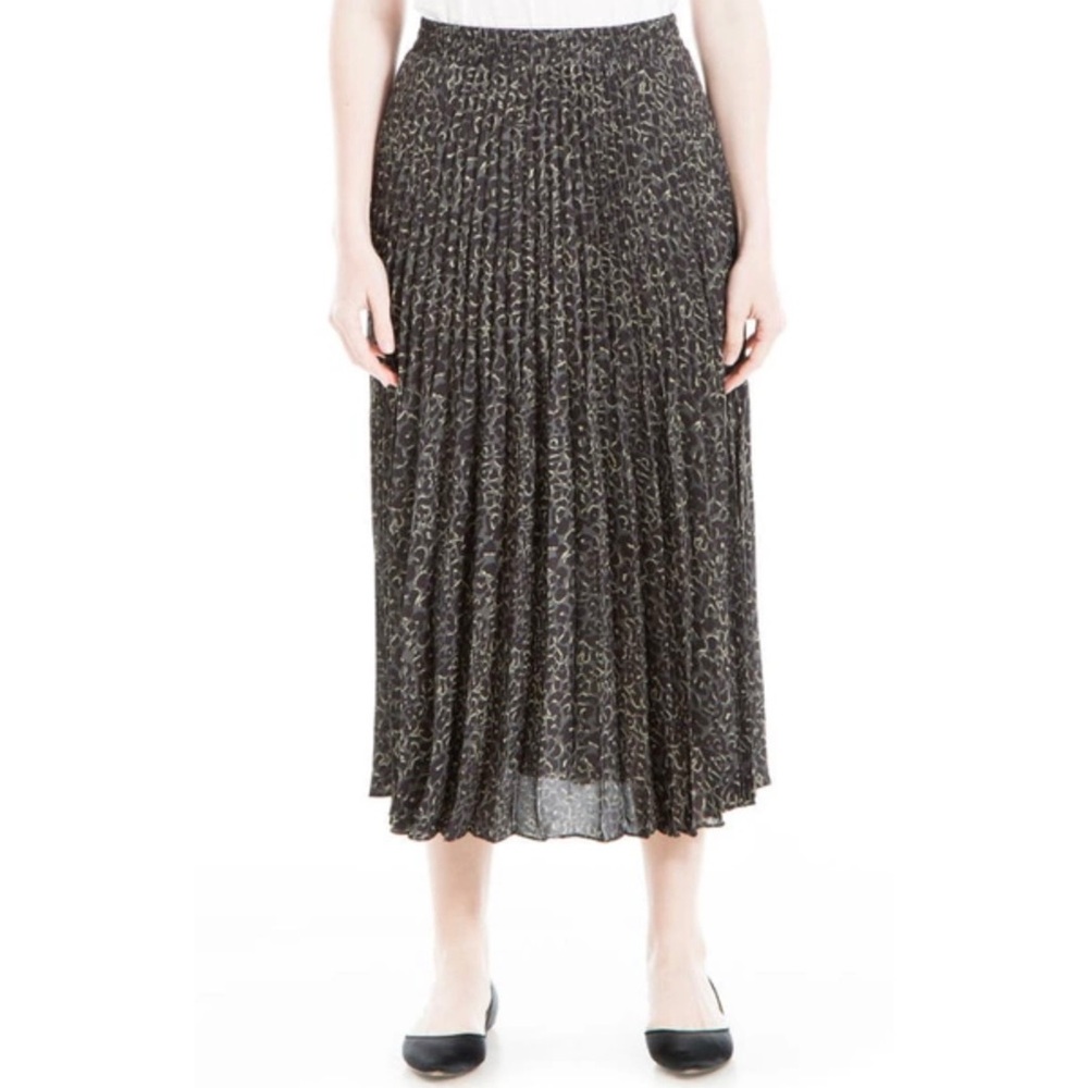 Max Studio Pleated Midi Skirt Black Gold Leopard Print Women's Plus 1X